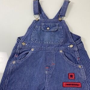Baby OshKosh B'gosh Boys 24M Blue Pinstripe Railroad‎ Denim Overalls Vintage